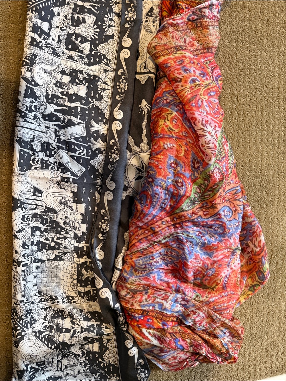 Black & Multicolor Printed Wrap Scarves